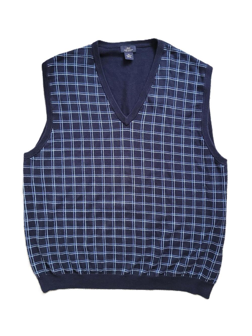Brooks Brothers 346 Sweater Vest XXL Navy Blue Windowpane Pima Cotton